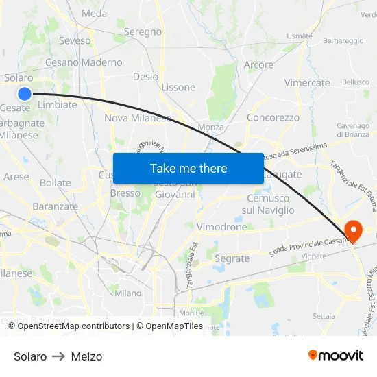 Solaro to Melzo map