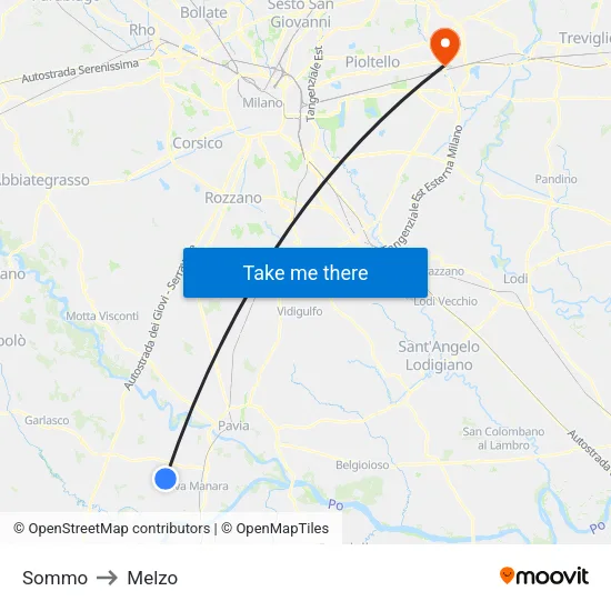 Sommo to Melzo map