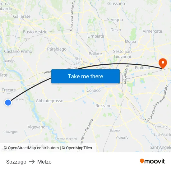 Sozzago to Melzo map