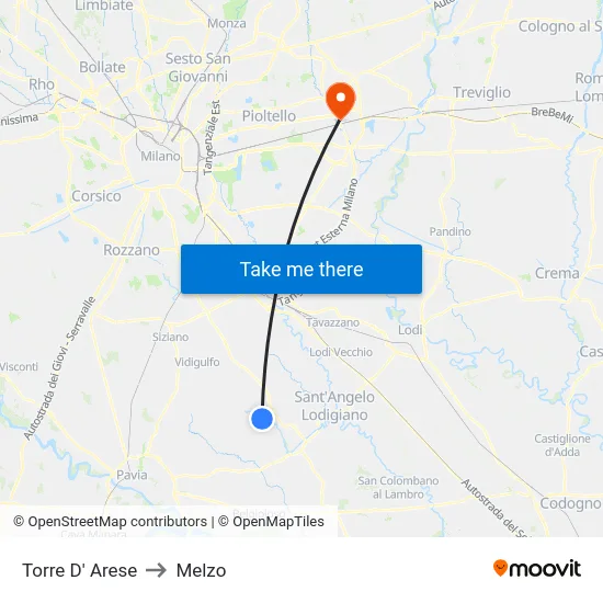 Torre D' Arese to Melzo map