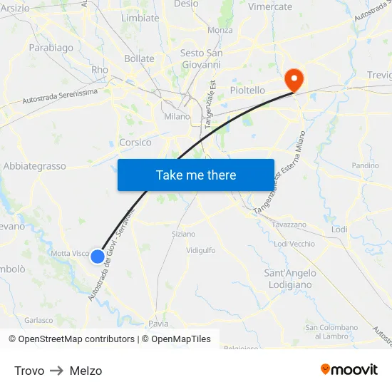 Trovo to Melzo map