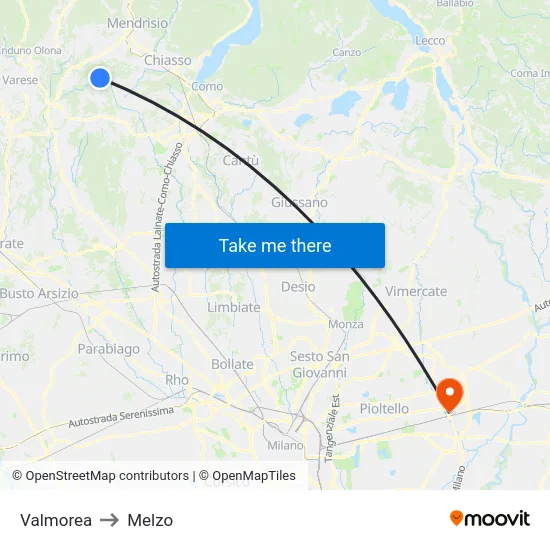 Valmorea to Melzo map