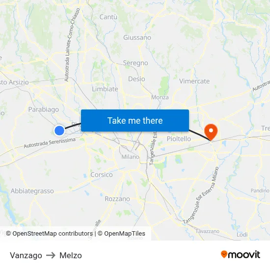 Vanzago to Melzo map