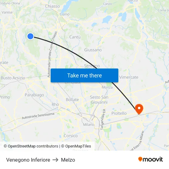 Venegono Inferiore to Melzo map