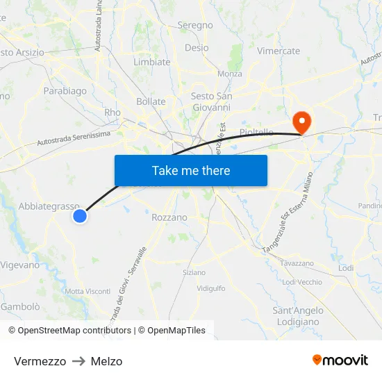 Vermezzo to Melzo map