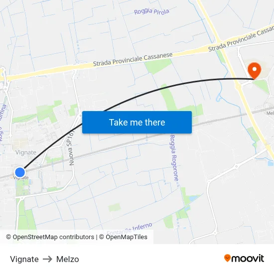 Vignate to Melzo map
