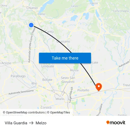 Villa Guardia to Melzo map