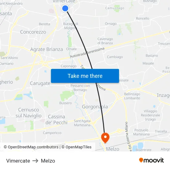 Vimercate to Melzo map