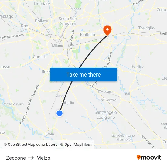 Zeccone to Melzo map