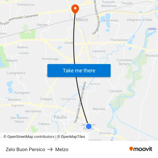 Zelo Buon Persico to Melzo map