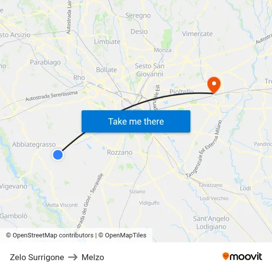 Zelo Surrigone to Melzo map