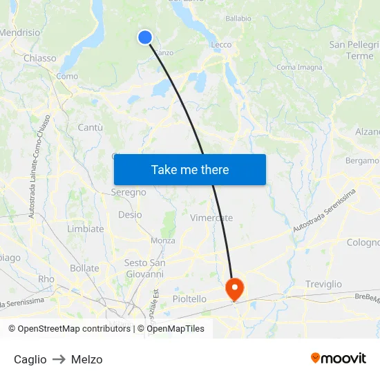 Caglio to Melzo map