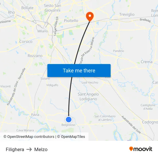 Filighera to Melzo map