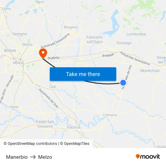Manerbio to Melzo map