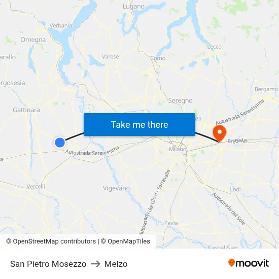 San Pietro Mosezzo to Melzo map