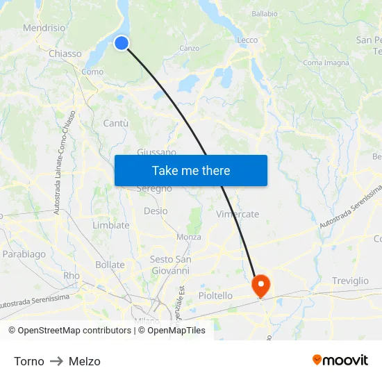 Torno to Melzo map