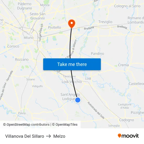 Villanova Del Sillaro to Melzo map
