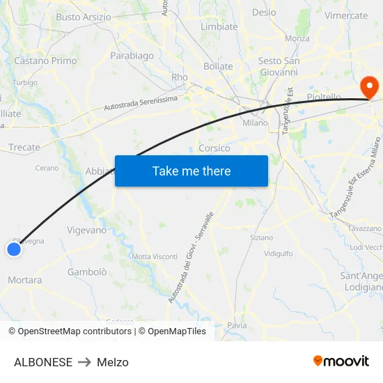 ALBONESE to Melzo map