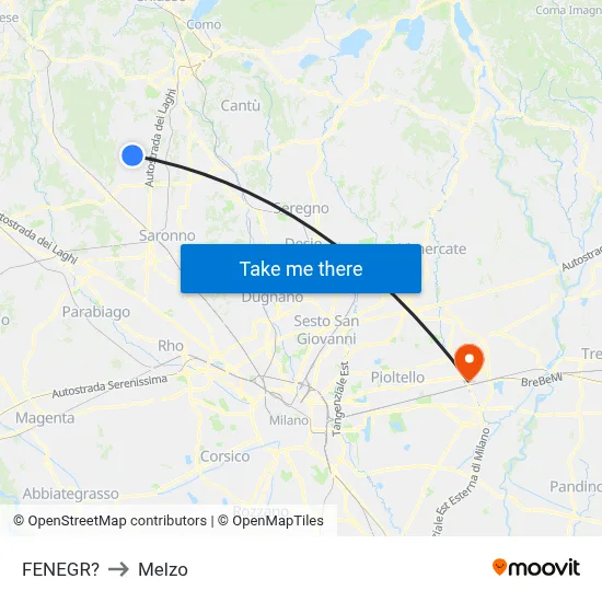Fenegro to Melzo map