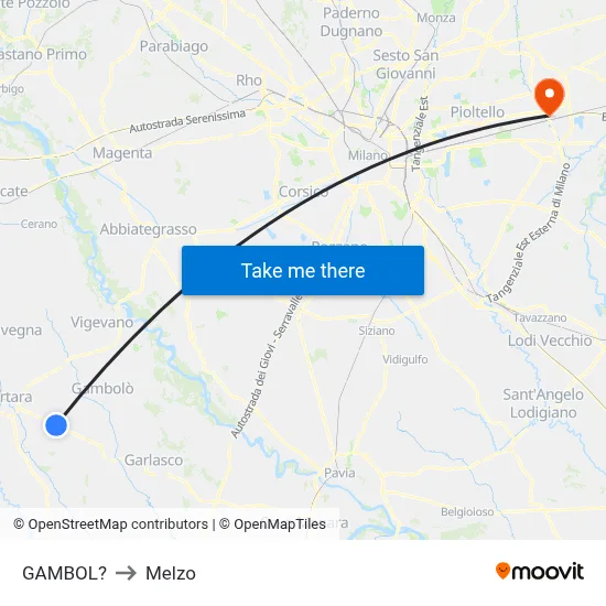 Gambol to Melzo map