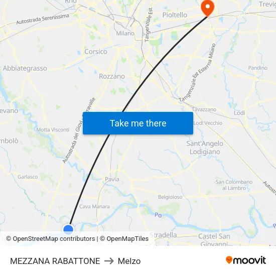 Mezzana Rabattone to Melzo map