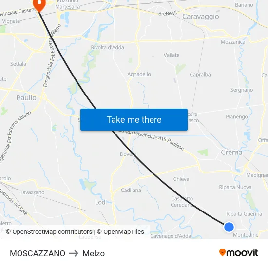 Moscazzano to Melzo map