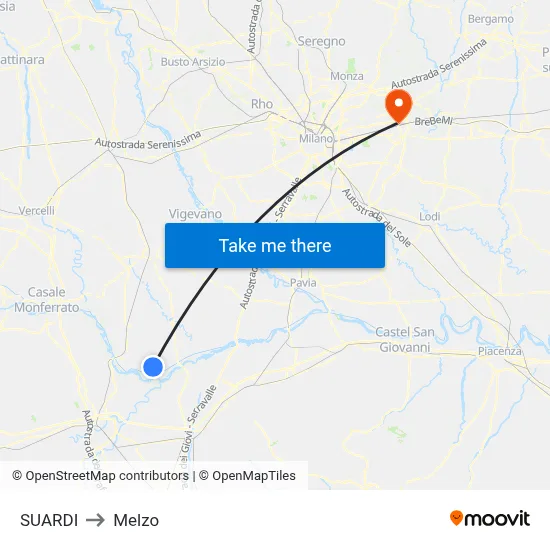 Suardi to Melzo map