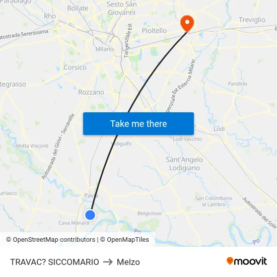 Travacò Siccomario to Melzo map