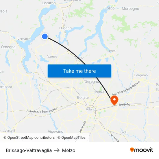 Brissago-Valtravaglia to Melzo map