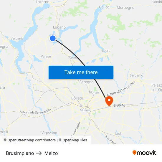 Brusimpiano to Melzo map