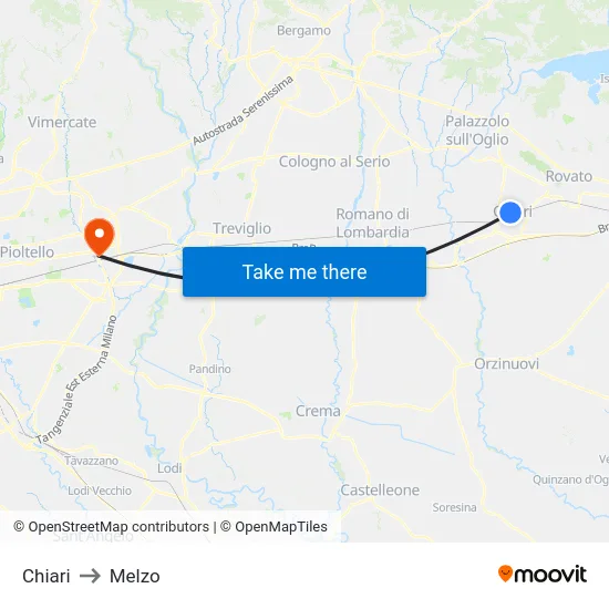 Chiari to Melzo map