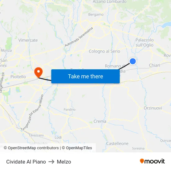 Cividate al Piano to Melzo map