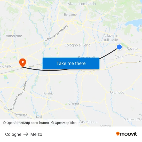 Cologne to Melzo map