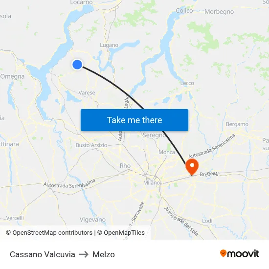 Cassano Valcuvia to Melzo map