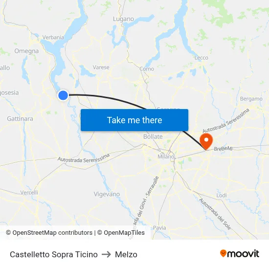 Castelletto Sopra Ticino to Melzo map
