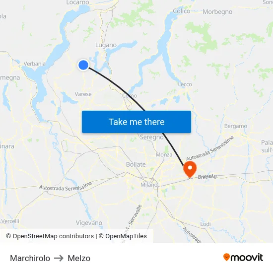Marchirolo to Melzo map