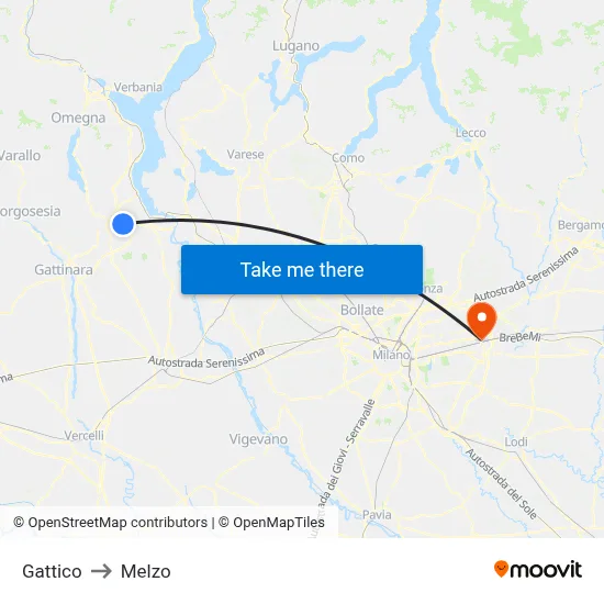 Gattico to Melzo map