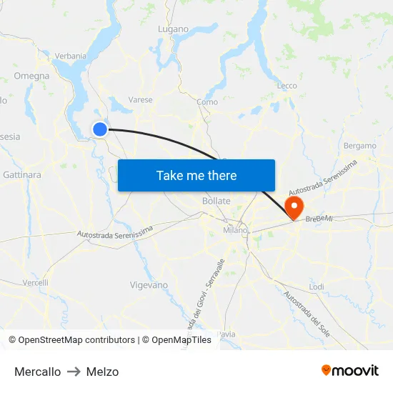 Mercallo to Melzo map