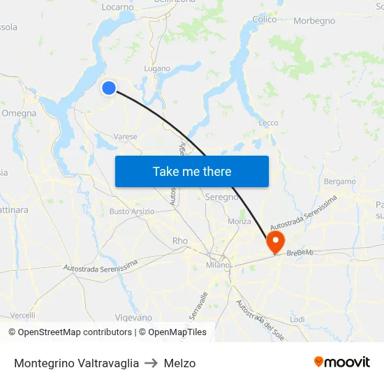 Montegrino Valtravaglia to Melzo map
