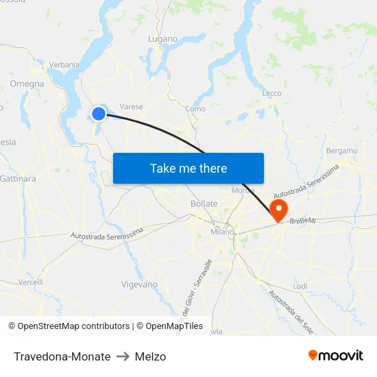 Travedona-Monate to Melzo map