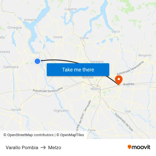 Varallo Pombia to Melzo map