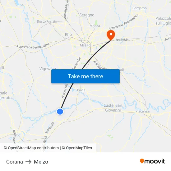 Corana to Melzo map