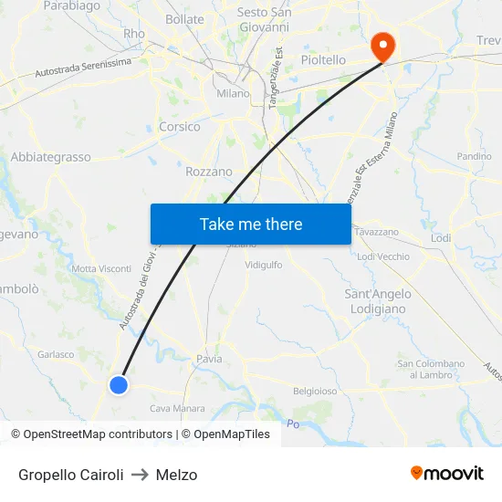 Gropello Cairoli to Melzo map