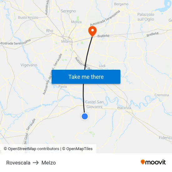 Rovescala to Melzo map
