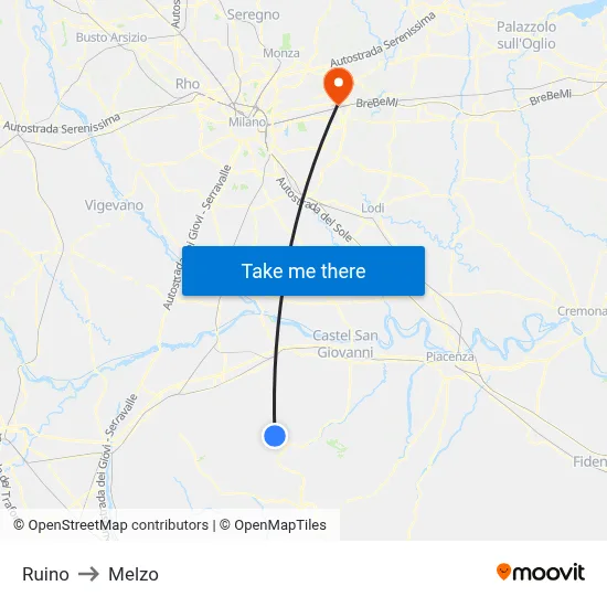 Ruino to Melzo map