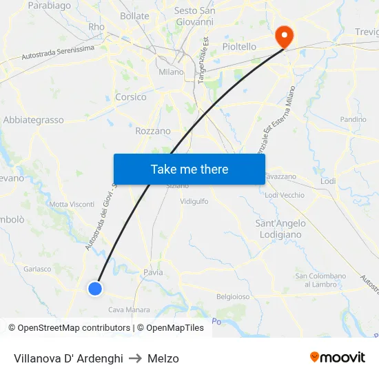 Villanova d'Ardenghi to Melzo map