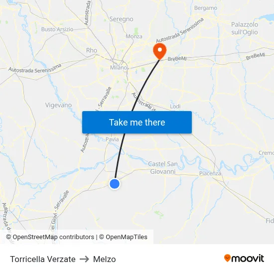 Torricella Verzate to Melzo map