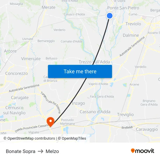 Bonate Sopra to Melzo map