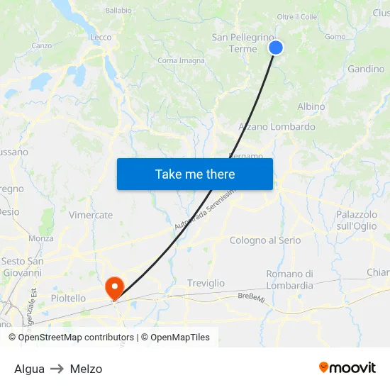 Algua to Melzo map