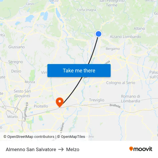 Almenno San Salvatore to Melzo map